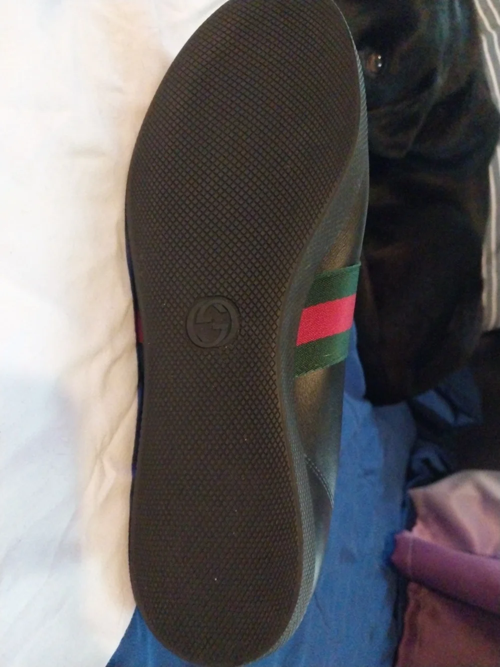 Gucci Black Leather High-Top Sneakers with Red & Green Web Stripe Size 12